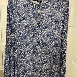 DKNY Men's Long Sleeve Blue Patterned Tee